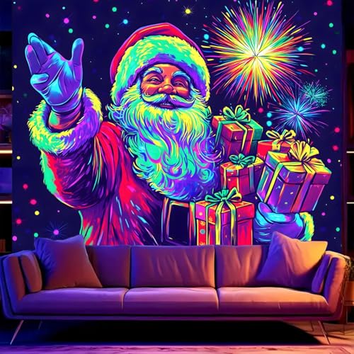 Black Light Tapestry Santa Claus 2 UV Reactive Christmas Wall Hanging 90x70 Unframed