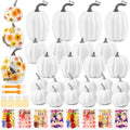 White Artificial Pumpkin Craft Kit with Dried Flowers, 24 Pieces