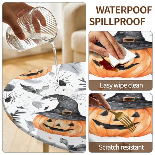 Halloween Round Fitted Tablecloth for 54-60 Inch Tables - Pumpkin Head Design