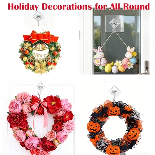 Large Waterproof Adhesive Wall Hooks 10-Pack for Holiday & Home Decor - Clear
