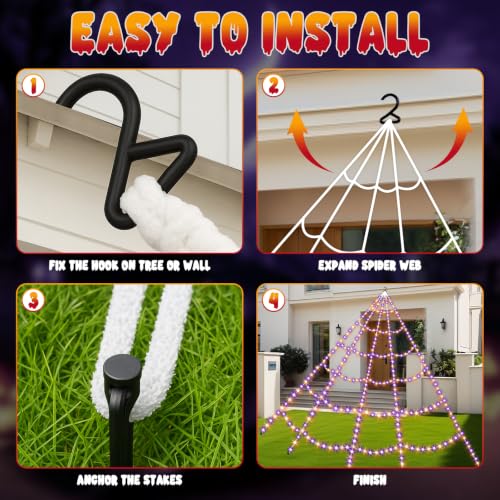 Halloween Spider Web Lights with 455 LEDs and Remote Control - 16.4Ft Outdoor Indoor Decoration