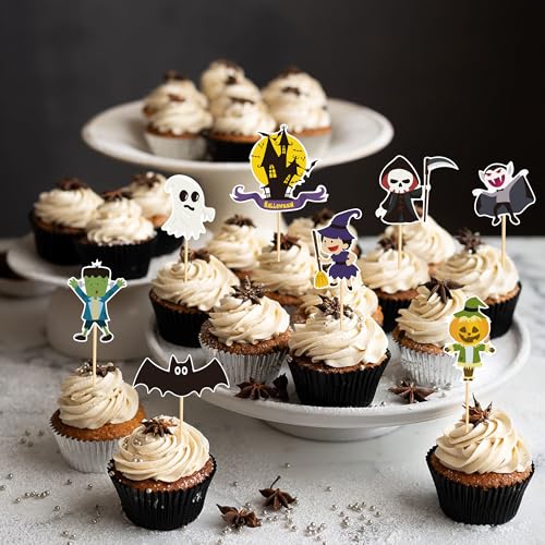 24pcs Halloween Bat Cupcake Toppers Ghost Witch Bat Picks - Ad-21-427-FP2