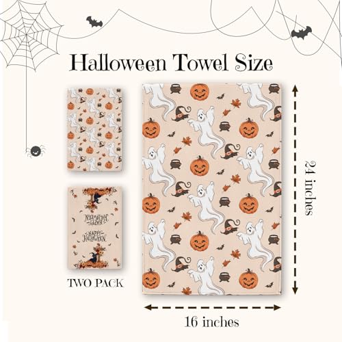 Halloween Kitchen Towels Set - Black Cat Pumpkins & Ghosts - Color 2