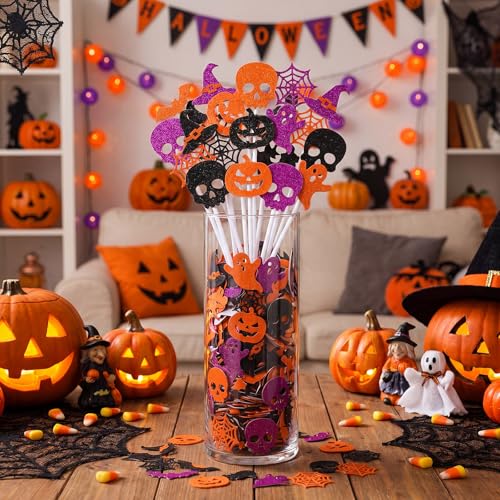 Halloween Vase Fillers Glitter Decor Set - Spooky Pumpkin Ghost Bats