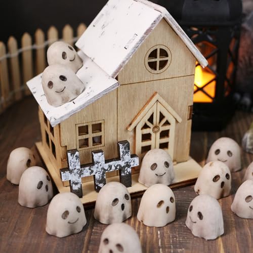 Mini Resin Ghost Figurines Set of 40 - Beige Halloween Decorations