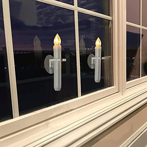 White 12 Pcs Christmas Window Candles with Timer - Flameless Battery Operated LED Taper Candles