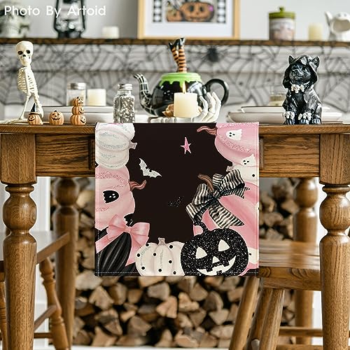 Halloween Table Runner 13x72 Inch Black Pink Polyester Home Party Decor - Variation of THIS listing