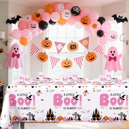 Pink Little Boo Halloween Baby Shower Party Plates & Decor Set - Girl