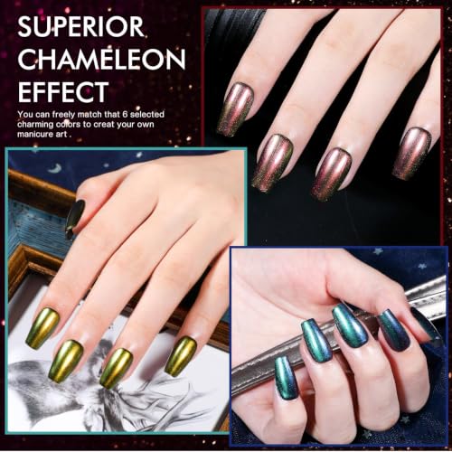 Holographic Ombre Nail Polish Set - Metallic Chameleon Colors, Quick Dry, 6 Pack - Morovan