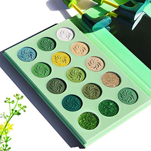Avocado Green Eyeshadow Palette - 15 Color Pigmented Glitter & Matte Makeup