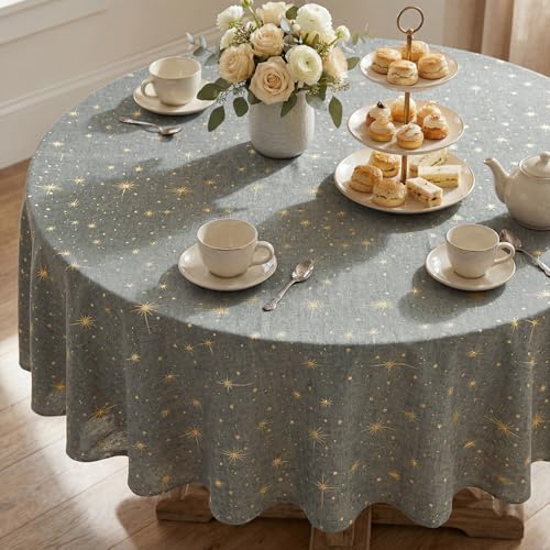 Dark Grey Rustic Round Tablecloth 60x60 Inch with Star Sequin Pattern