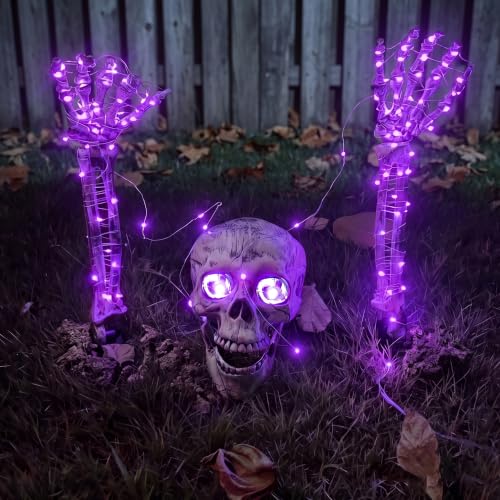 Purple Light Skeleton Stakes Halloween Decorations Outdoor Glowing Set with Purple Light