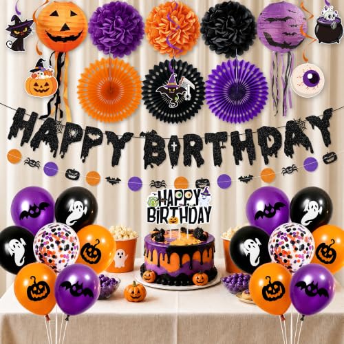 Halloween Birthday Party Decorations Set - Black, Orange & Purple Festive Decor
