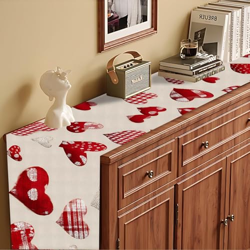 Valentine's Day Table Runner & Placemats Set of 6 - Red Heart Design, Romantic Dining Decor - Variation 148