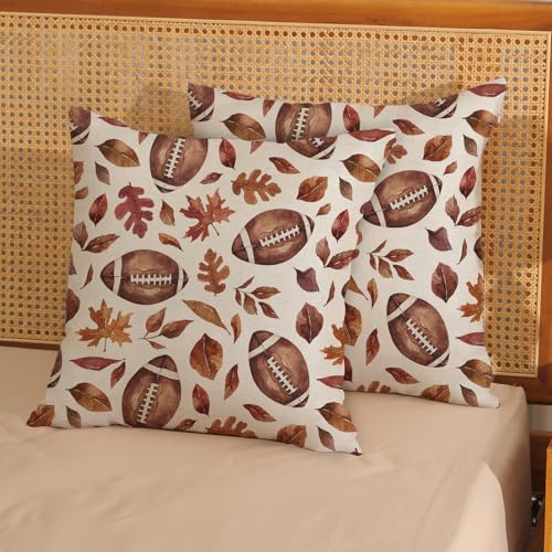 Football Maple Leaf Fall Pillow Covers 24x24 Set of 2 - Autumn Thanksgiving Outdoor Decor