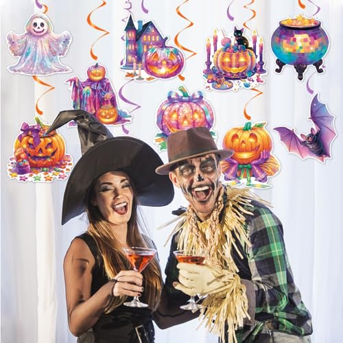 Halloween Hanging Swirls Party Decorations 10 Pack Ceiling Streamers Ghost Pumpkin Bat