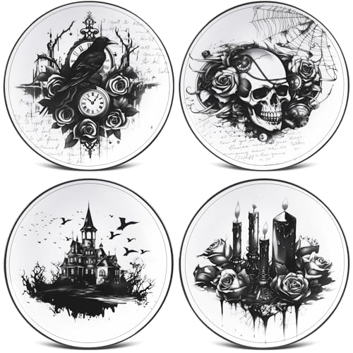Halloween Ceramic Dinnerware Set - 4 Gothic Plates for Parties & Decor