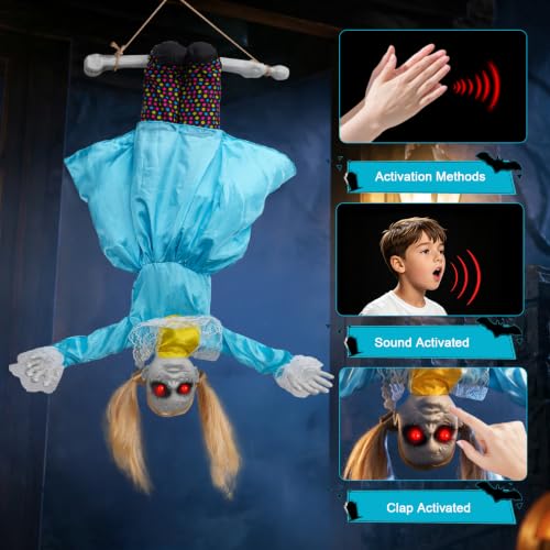 Scary Halloween Hanging Doll with Flailing Arms, Glowing Red Eyes & Spooky Sounds
