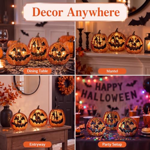 Simgoing 3 Pack Large Halloween Disco Pumpkin Decor - Ghost & Orange Variations