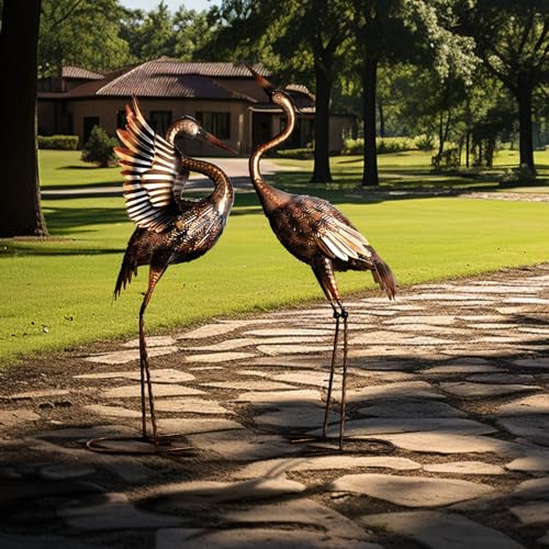 Large Brass Yard Crane Statues - Outdoor Garden Decor Set of 2