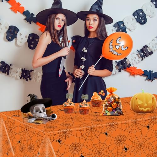 Halloween Spider Web Tablecloth Set - 3 Pack, Orange Black Purple, 54x108 Inches, Spider Web Design, Waterproof, Party Decor - Variation of Halloween Spiderweb