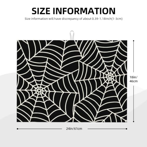 Halloween Spider Web Dish Drying Mat - Black & White Microfiber Kitchen Protector, 24x18 Inches