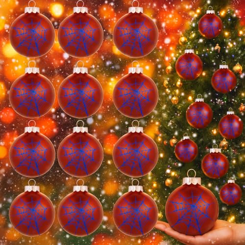 12 Pcs 3.15 Inch Spider Web Christmas Tree Ball Ornaments - Glitter Decor Set