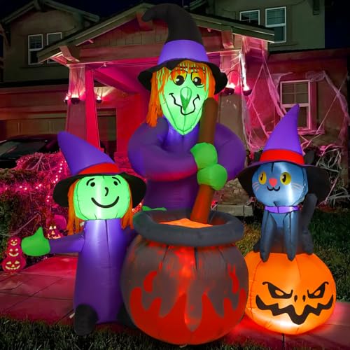 Halloween Inflatable Witch and Cauldron Decor - 6 FT Outdoor Yard Ornament with Built-in LEDs