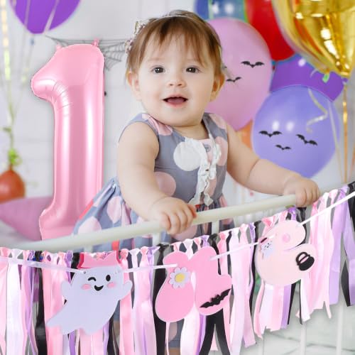 Halloween Spooky One Birthday Banner for First Baby Party - Pink, Purple, Black, Variation: Halloween Spooky One