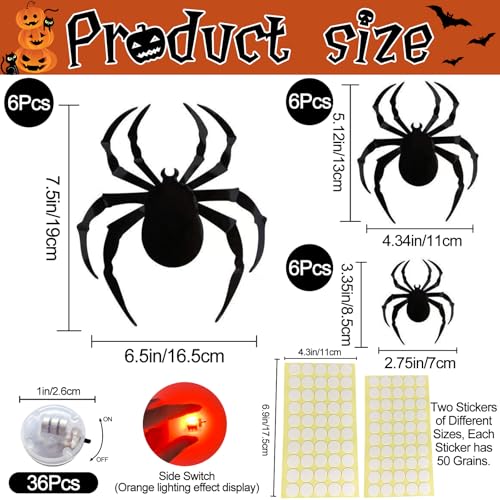 Halloween Bat Spider Wall Decor with LED Lights - 36 Pack