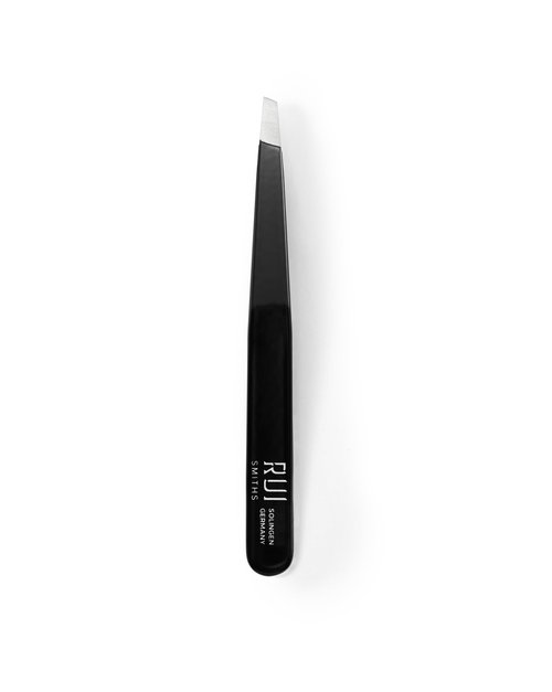 Rui Smiths Professional Slanted Tweezers | Precision German Stainless Steel Eyebrow Tweezers, Aligned Tips, Matte Black Finish