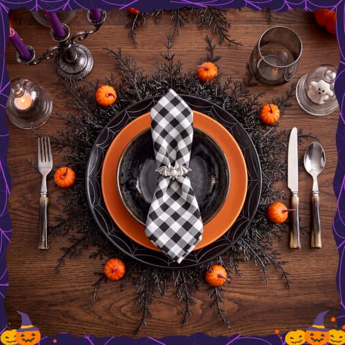 Halloween Placemat Set - 6 Round Pumpkin & Pine Table Mats - Black & Orange - Variation: Pumpkin