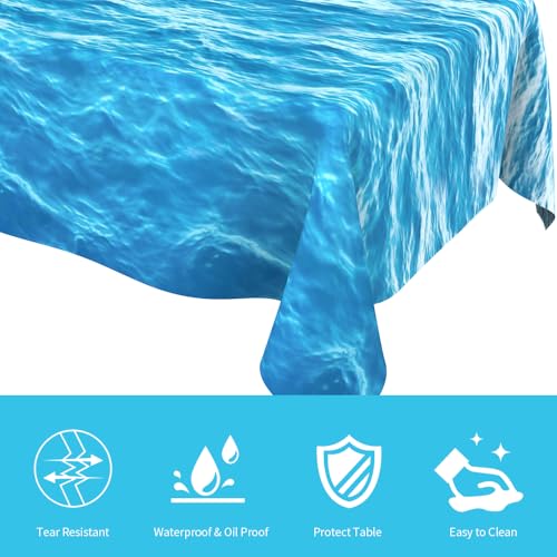 Ocean Water Wave Tablecloth Set - 3 Pack 54x108 Inches Blue Beach Party