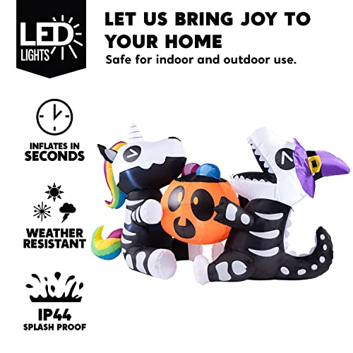 6FT Halloween Inflatable Skeleton Unicorn & Dinosaur Yard Decor with LED Lights