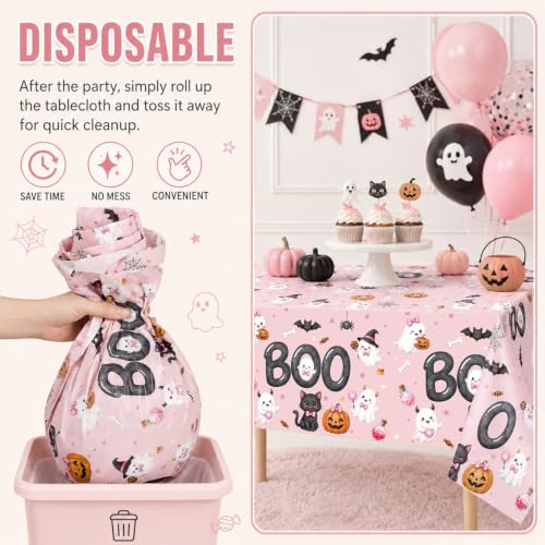 Halloween Pink Tablecloth Set - 3 Pack Spooky Ghost Pumpkin Black Cat Decorations