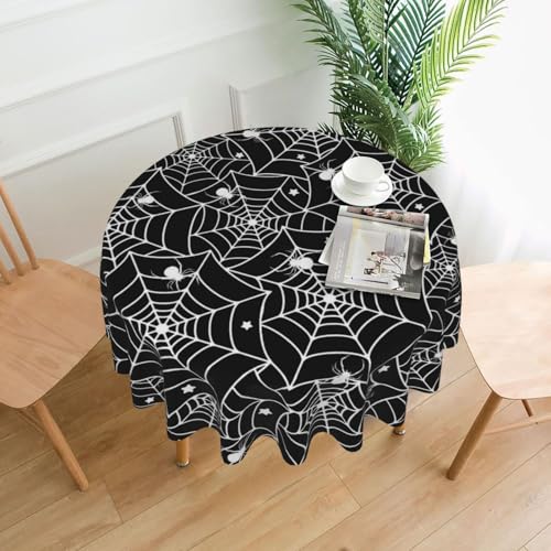 Spider Web Round Tablecloth 70 Inch Halloween Party Cover - Black & Spider Web Pattern