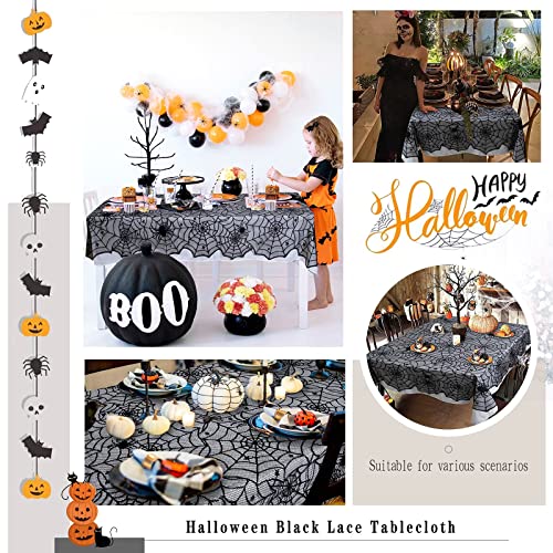 Halloween Black Lace Tablecloth 2 Pack - 54x72 Inch Spider Cobweb Design, Rectangular
