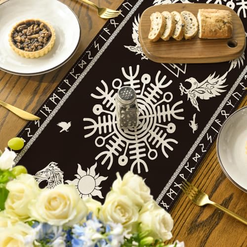 Black Viking Tree of Life Raven Table Runner 13x72-Inch Home Decor