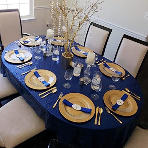 120-Inch Navy Blue Sequin Tablecloth for Party & Event Decor
