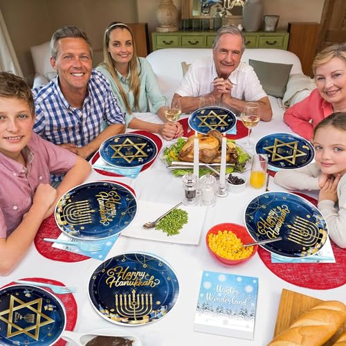 Hanukkah Disposable Paper Plates - 7 & 9 Inch Festive Dinnerware Set for Holiday Parties