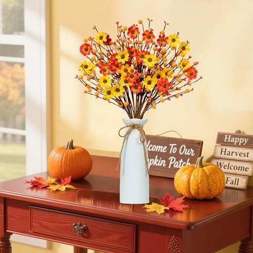 Fall Floral Stems 12PCS Autumn Artificial Flowers with Berries for Centerpieces