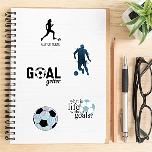 Soccer Stickers for Water Bottles - 100 Waterproof Vinyl Decals for Teens & Adults - Soccer Party Favors & Decorations