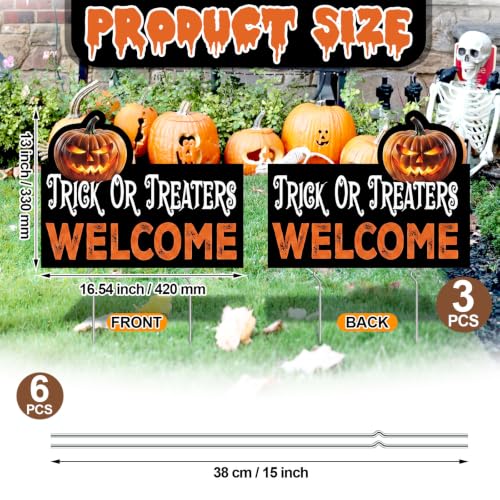 Halloween Yard Signs Set - Trick or Treaters Welcome Outdoor Decor, Weatherproof, Double Sided, 3-Piece