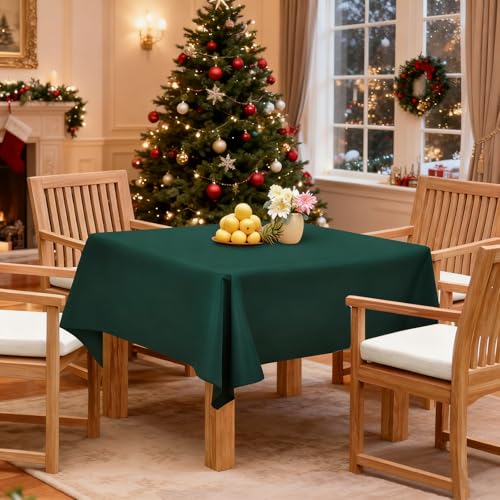 Green Square Tablecloth 70x70 Inch - Washable Christmas Table Cover - NEWISHER