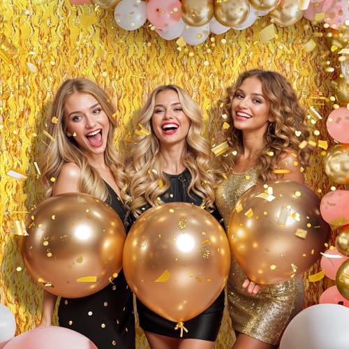 Gold Foil Fringe Curtain - 2 Pack 3.2x6.5ft Wavy Party Backdrop Decorations
