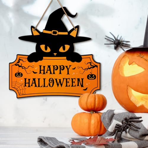 Halloween Black Cat Welcome Door Wooden Sign Decor - Halloween01