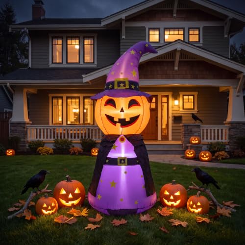 Purple Pumpkin Halloween Inflatable with Built-In LEDs, 5FT Outdoor & Indoor Decoration - Ghostly Glow