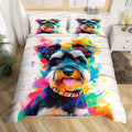 Fairy Tale Schnauzer Duvet Cover Set Twin Size Watercolor Dog Bedding with Pillowcase - White Pink