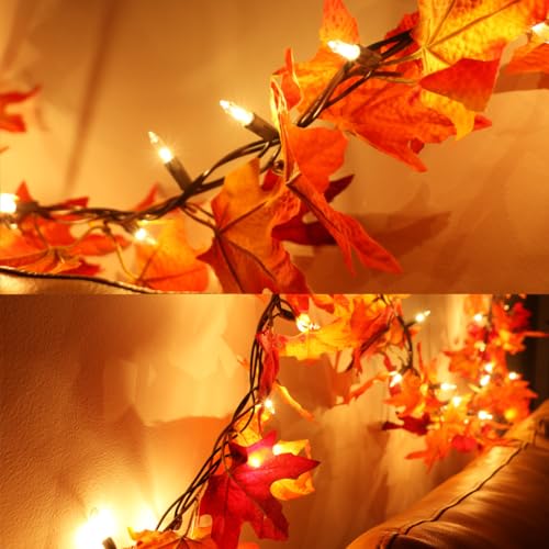 12ft Fall Leaf String Lights with 50 Bulbs - Indoor Outdoor Decor