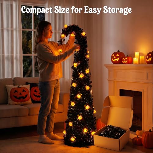 Black Halloween Tree 5ft with Orange LED Pumpkin Lights - Variation of This Listing